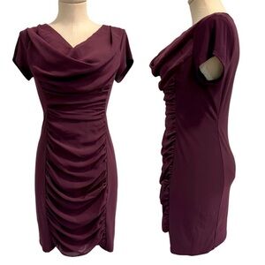 Julian Taylor Plum Ruched Front Center, Body Con Mini Dress